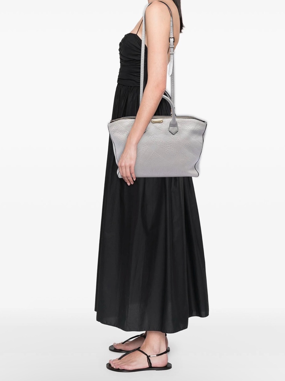 Burberry Grey Embossed Check Leather Dewsbury Classic Tote Bag